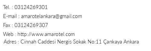 Ankara Amar Hotel telefon numaralar, faks, e-mail, posta adresi ve iletiim bilgileri